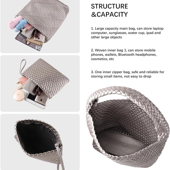 Woven Bag for Women Vegan Leather Tote Bag Large - Picture 6 of 6